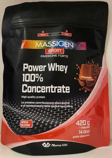 MASSIGEN SPORT POWER WHEY CONCENTRATE CIOCCOLATO 420 G - Farmaunclick.it