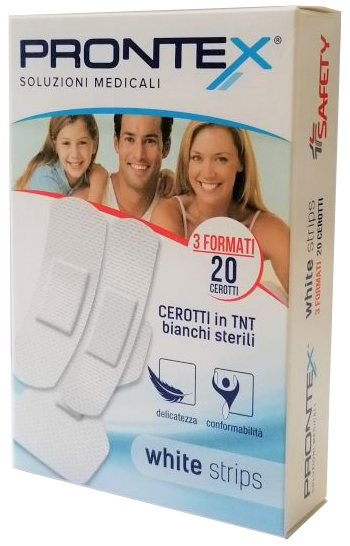 CEROTTO PRONTEX WHITE STRIPS IN TESSUTO NON TESSUTO BIANCO STERILE 3 FORMATI 20 PEZZI - Farmaunclick.it