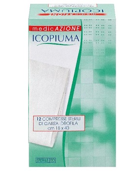 ICOPIUMA GARZA COMPRESSA IDROFILA IN COTONE PIEGATA STERILE SENZA FILO DI BARIO TITOLO 12/8 MISURA 18X40 CM IN BUSTA SINGOLA 12 PEZZI - Farmaunclick.it