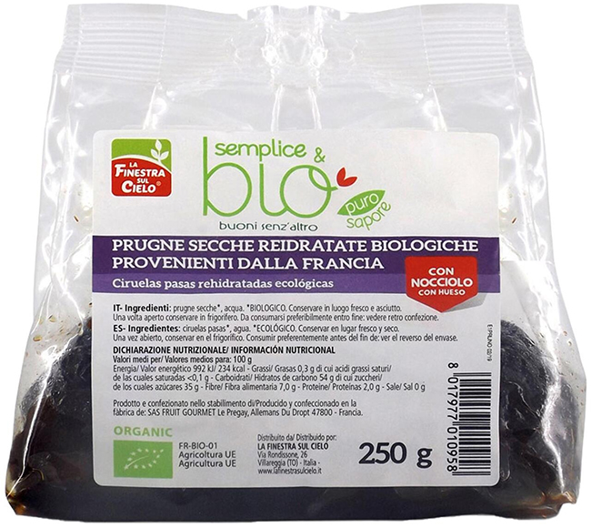 PRUGNE SECCHE REIDRATATE CON NOCCIOLO BIO 250 G - Farmaunclick.it
