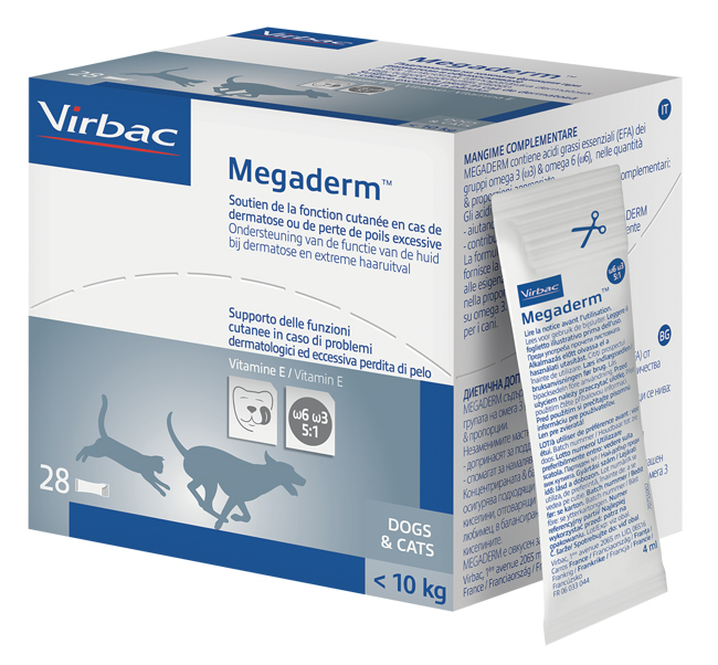 MEGADERM SUPPLEMENTO GATTI E CANI INFERIORI A 10 KG SCATOLA DA 28 SACCHETTI MONODOSE 4 ML - Farmaunclick.it