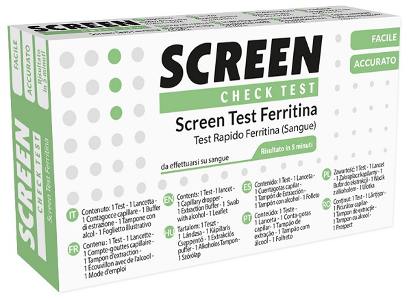 TEST RAPIDO PER L'INDIVIDUAZIONE DI FERRITINA NEL SANGUE PER L'ANEMIA DA CARENZA DI FERRO SCREEN CHECK TEST ANEMIA/FERRITINA - Farmaunclick.it