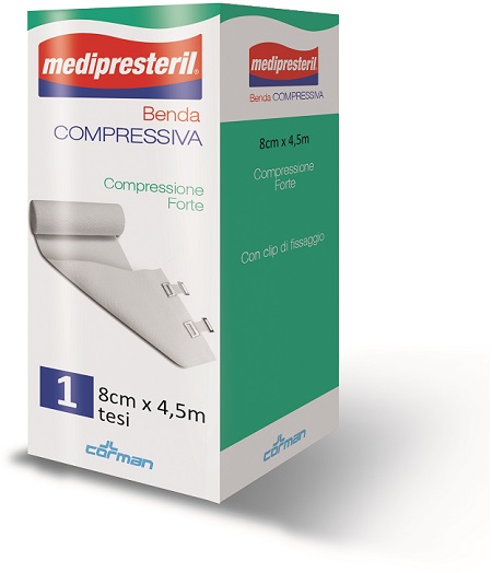 BENDA ELASTICA MEDIPRESTERIL COMPRESSIONE FORTE 8X450CM - Farmaunclick.it