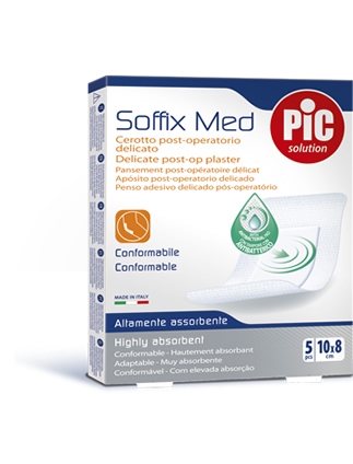CEROTTO PIC SOFFIX MED IN TNT CON TAMPONE CENTRALE ASSORBENTE STERILE MONOUSO 10X8 CM ANTIBATTERICO 5 PEZZI - Farmaunclick.it