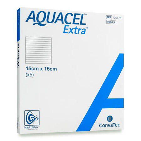 MEDICAZIONE IN HYDROFIBER STERILE COSTITUITA FIBRE IDROCOLLOIDI DI CARBOSSIMETILCELLULOSA SODICA PURA AQUACEL EXTRA 15X15 5 PEZZI - Farmaunclick.it