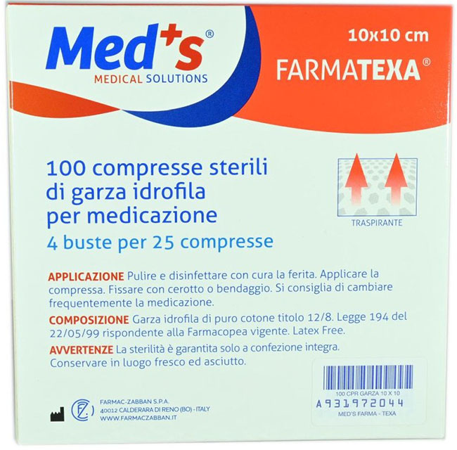 GARZA COMPRESSA MEDS FARMATEXA IDROFILA 2/8 10X10CM 100 PEZZI - Farmaunclick.it