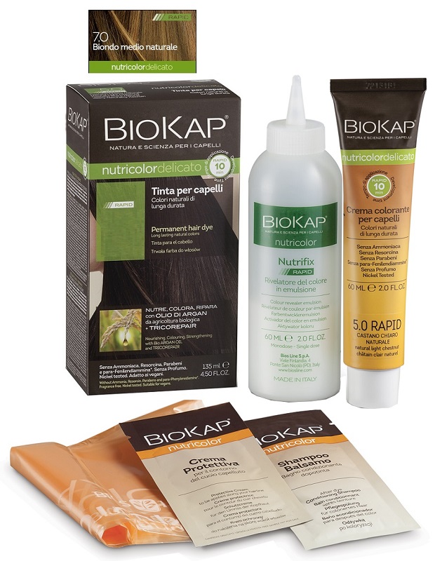 BIOS LINE  BIOKAP NUTRICOLOR DELICATO RAPID TINTA 7,0 BIONDO MEDIO NATURALE 135 ML - Farmaunclick.it