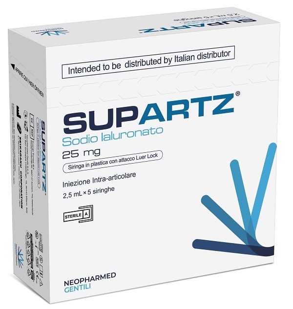 SIRINGA PRERIEMPITA INTRA-ARTICOLARE SUPARTZ ACIDO IALURONICO 25 MG 2,5 ML 5 PEZZI - Farmaunclick.it