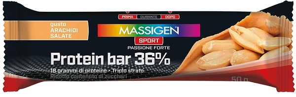 MASSIGEN SPORT PROTEIN BARRETTA 36% CARAMELLO SALATO 35 G - Farmaunclick.it