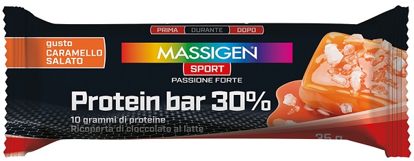 MASSIGEN SPORT PROTEIN BARRETTA 30% CARAMELLO SALATO 50 G - Farmaunclick.it