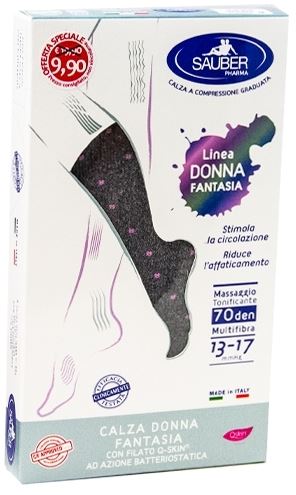 SAUBER CALZA DONNA FANTASIA FILATO Q-SKIN 70 DEN GRIGIO POIS ROSA TAGLIA P PROMO - Farmaunclick.it