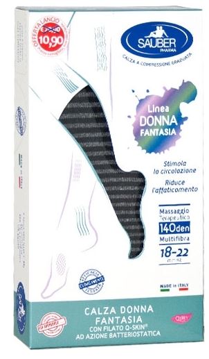 SAUBER CALZA DONNA FANTASIA FILATO Q-SKIN 140 DEN NERO RIGA FITTA GRIGIA TAGLIA M PROMO - Farmaunclick.it