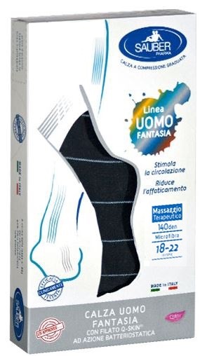 SAUBER CALZA UOMO FANTASIA Q-SKIN 140 DEN BLU RIGA SOTTILE GHIACCIO TAGLIA M - Farmaunclick.it