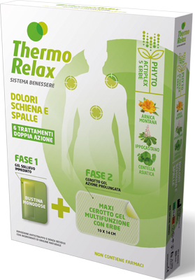 THERMORELAX PHYTO GEL DOLORI SCHIENA E SPALLE FASE 1 GEL SOLLIEVO IMMEDIATO E FASE 2 MAXI CEROTTO GEL MULTIFUNZIONALE CON ERBE 6 PEZZI - Farmaunclick.it