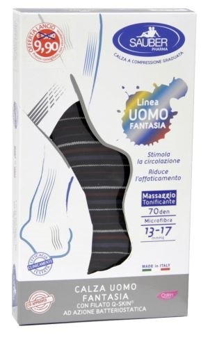 SAUBER CALZA UOMO FANTASIA Q-SKIN 70 DEN BLU RIGA BIANCA DENIM BORDEAUX TAGLIA G PROMO - Farmaunclick.it