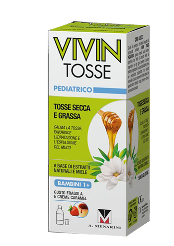 VIVIN TOSSE PEDIATRICO SCIROPPO PER TOSSE SECCA E GRASSA GUSTO FRAGOLA E CREME CARAMEL 150 ML - Farmaunclick.it