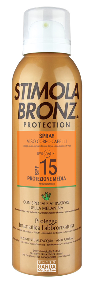 STIMOLABRONZ PROTECTION SPF15 SPRAY VISO CORPO E CAPELLI 150 ML - Farmaunclick.it