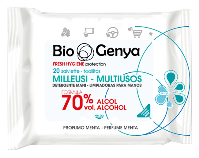 BIOGENYA MILLEUSI IGIENIZZANTI 70% ALCOOL SALVIETTE 20 PEZZI - Farmaunclick.it