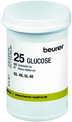 STRISCE MISURAZIONE GLICEMIA BEURER PER GLUCOMETRO GL48/GL49 IN FLACONE 25 PEZZI - Farmaunclick.it