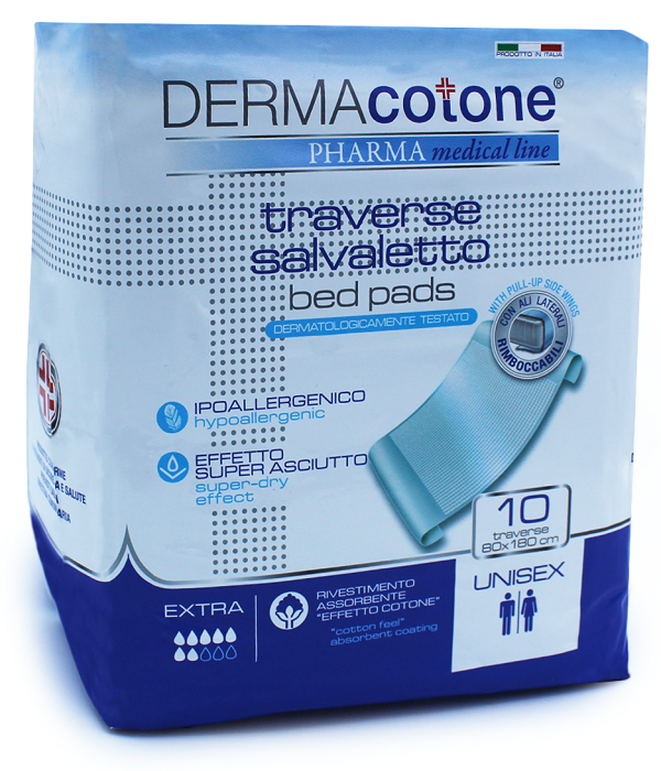 TRAVERSA SALVALETTO CON ALI PER INCONTINENZA DERMACOTONE 80X180CM 10 PEZZI - Farmaunclick.it