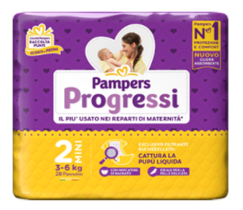 PAMPERS PROGRESSI MINI 3-6 KG 28 PEZZI - Farmaunclick.it