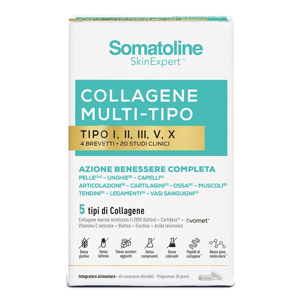 SOMATOLINE COLLAGENE MULTI TIPO 60 COMPRESSE SENZA GLUTINE SENZA LATTOSIO SENZA ZUCCHERI AGGIUNTI - Farmaunclick.it