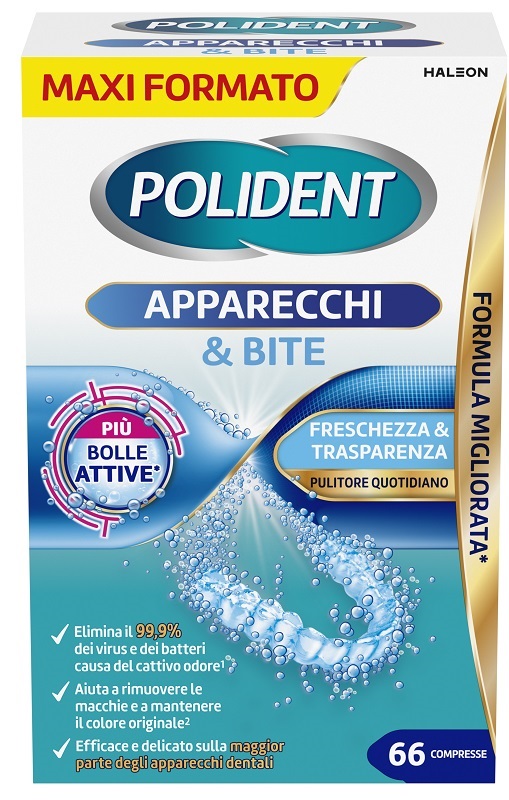 POLIDENT APPARECCHI & BITE PULITORE QUOTIDIANO 66 COMPRESSE - Farmaunclick.it